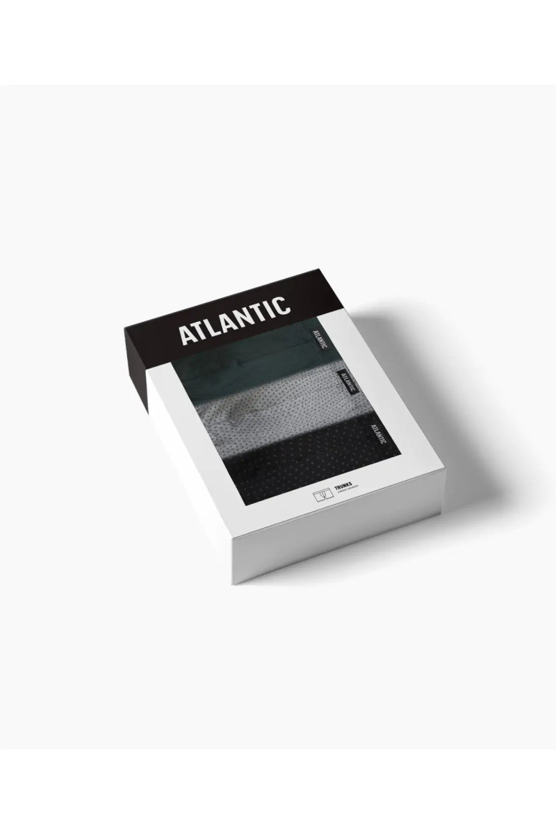 Трусы мужские шорты ATLANTIC хлопок. Набор 3шт. 3MH-197 черный/изумрудный/серый меланж - LeConfort