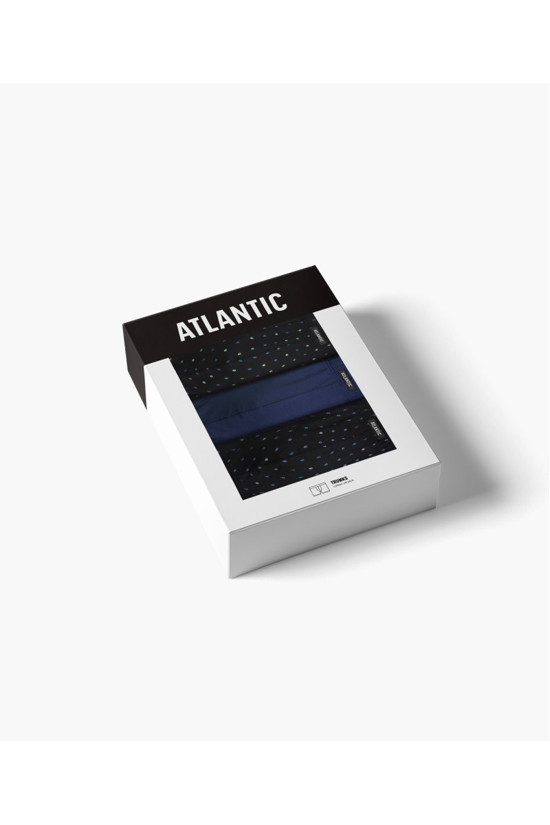 Трусы мужские шорты ATLANTIC хлопок. Набор 3шт. 3MH-220  черный/т.голубой/черный - LeConfort