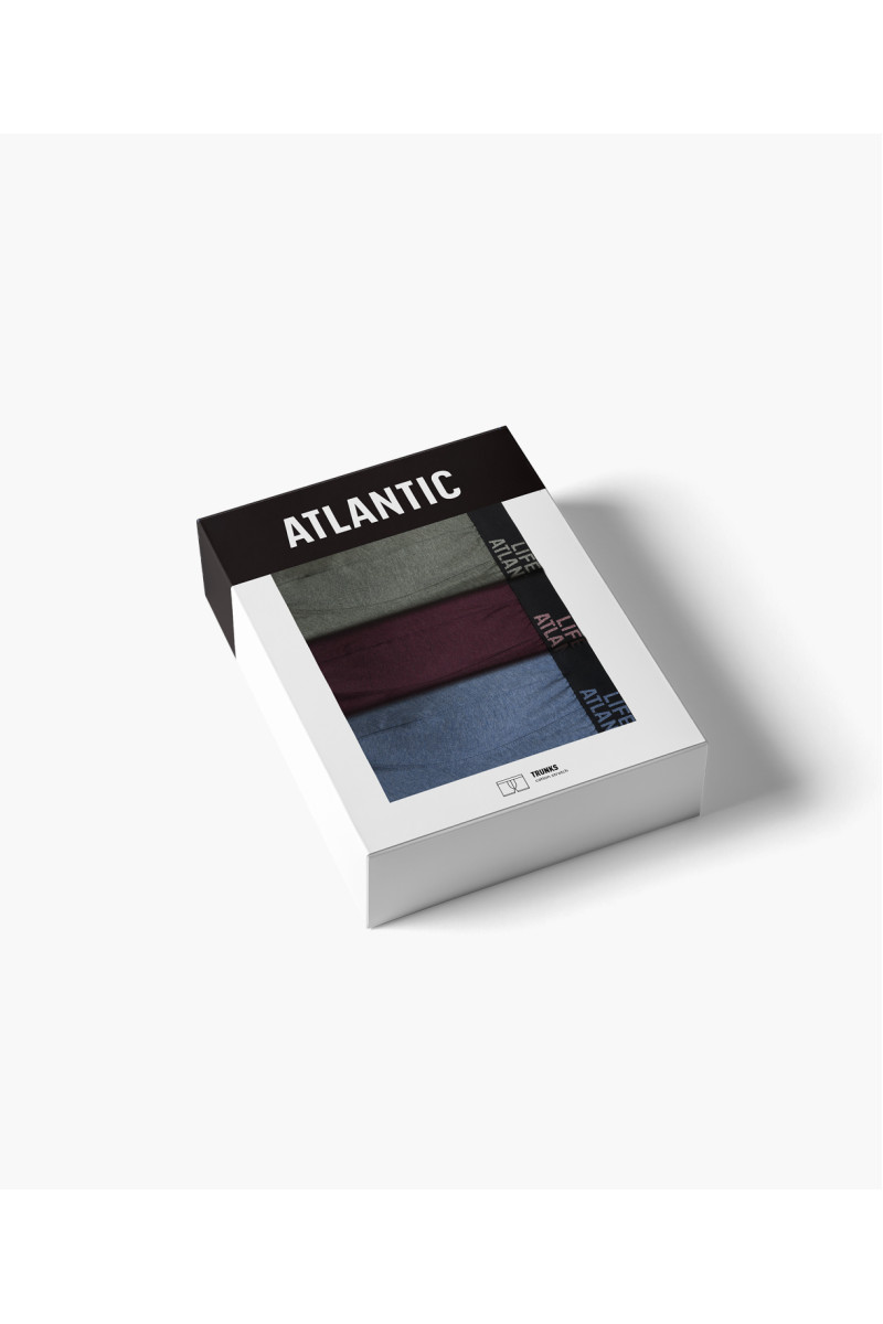 Труси чоловічі шорти ATLANTIC бавовна. Набір 3шт. 3MH-226  зелений меланж/винний меланж/блакитний меланж - LeConfort