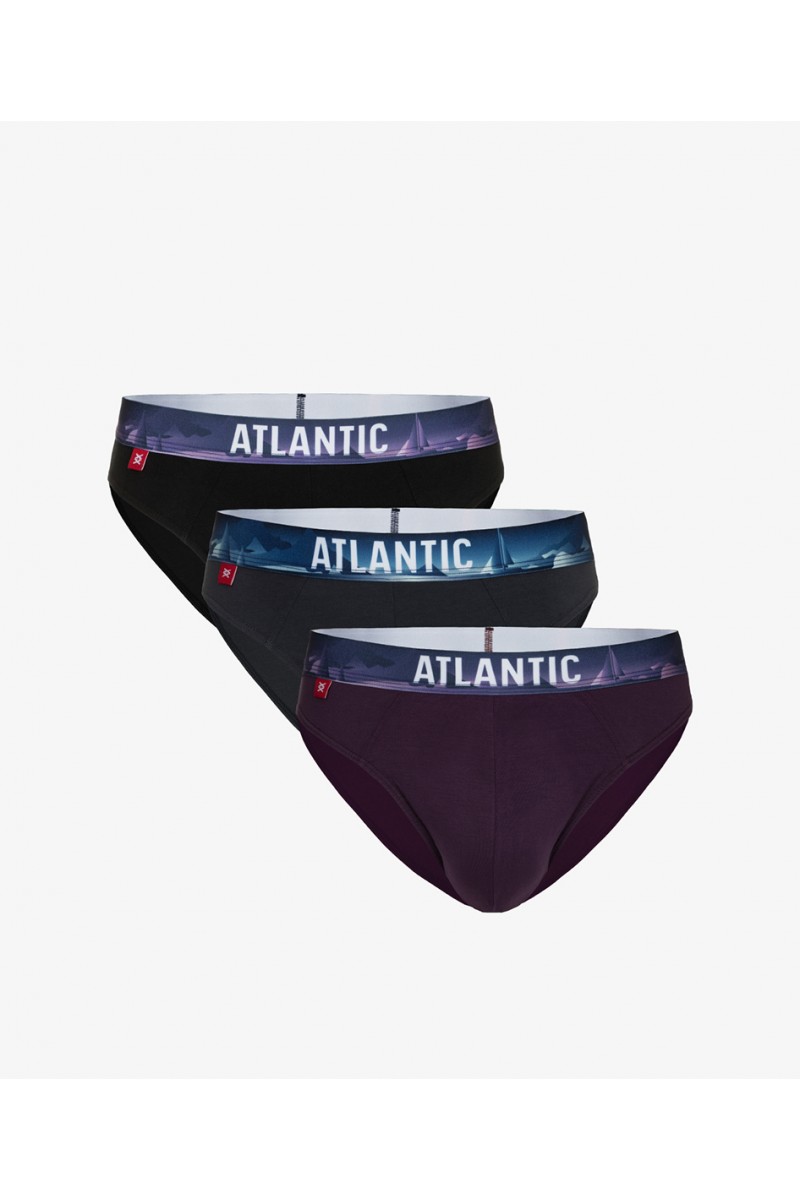 Трусы мужские спорт ATLANTIC хлопок. Набор 3шт. 3MP-139 черный/графитовый/фиолетовый. - LeConfort