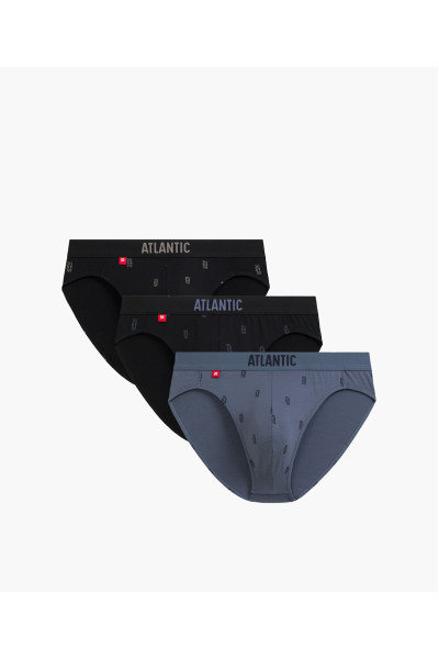 Труси чоловічі спорт ATLANTIC бавовна. Набір 3шт. 3MP-210 денім/чорний/чорний