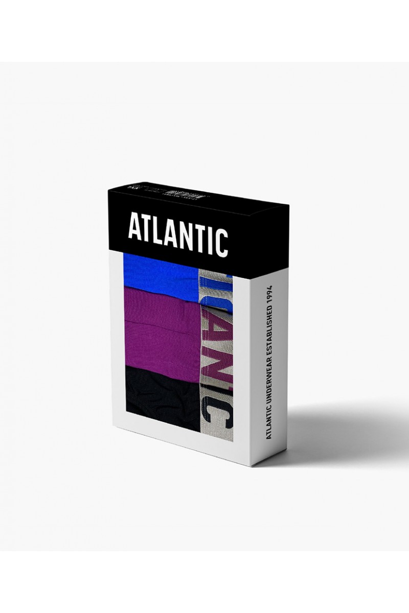 Труси чоловічі шорти ATLANTIC бавовна 3SMH-049. Набір 3шт. фіолетовий/блакитний/чорний - LeConfort