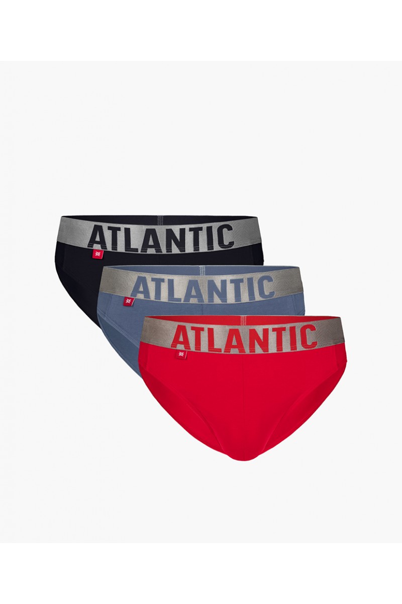 Труси чоловічі спорт ATLANTIC бавовна. Набір 3шт. 3SMP-130 червоний/св.денім/т.синій - LeConfort