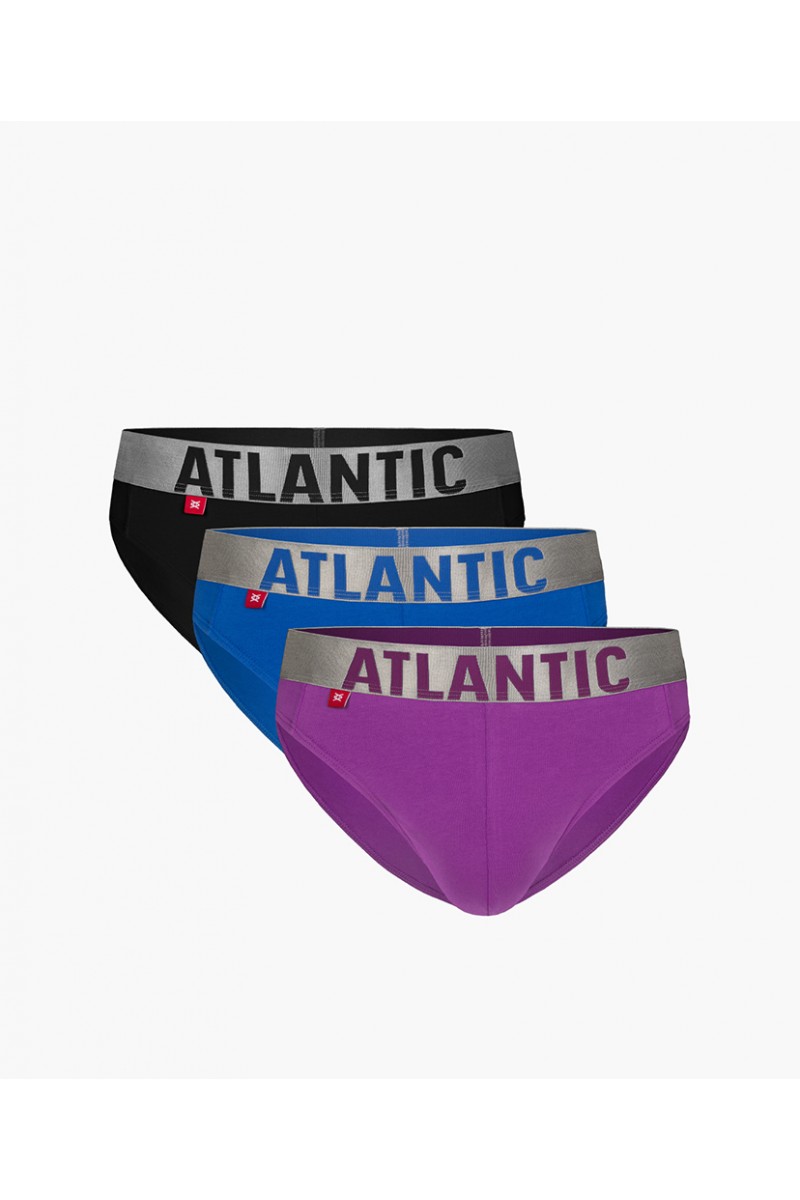 Труси чоловічі спорт ATLANTIC бавовна.Набір 3шт.3SMP-130 фіолетовий/блакитний/чорний - LeConfort