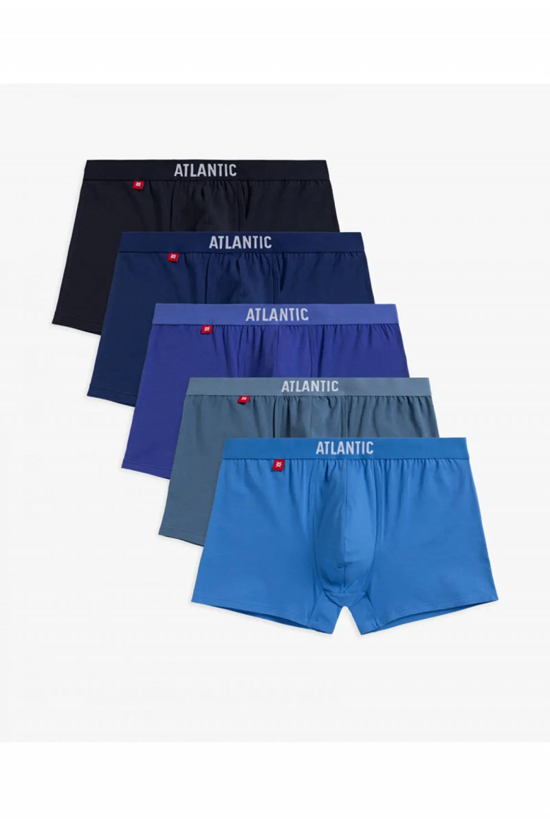 Трусы мужские шорты ATLANTIC хлопок. Набор 5шт. 5SMH-004 св.голубой/серо-голубой/голубой/т.голубой/т.синий - LeConfort