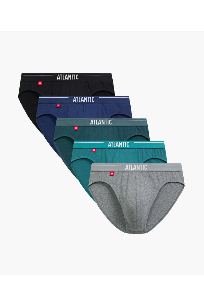 Трусы мужские спорт ATLANTIC хлопок. Набор 5шт. 5SMP-004 черный/т.голубой/голубой/зеленый/серый меланж - LeConfort